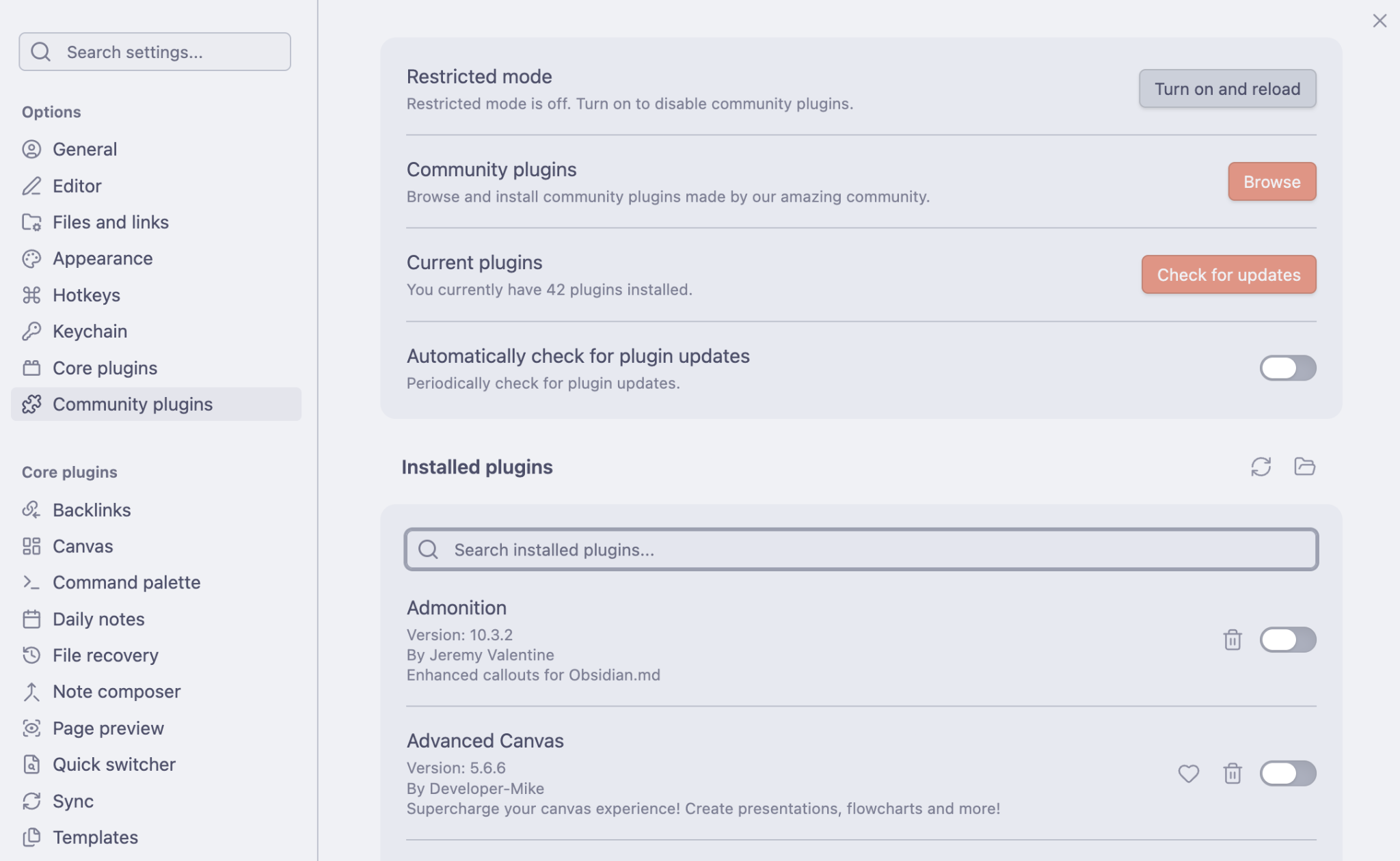 Obsidian Settings Search plugin adding a search field to the Settings panel
