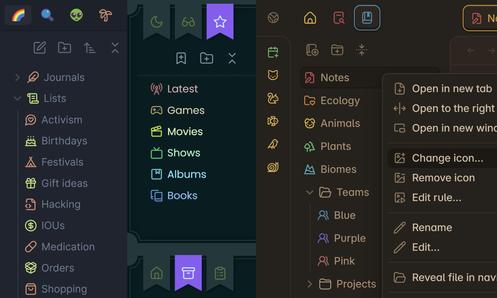 Iconic plugin showing icons and emojis applied to Obsidian files and folders