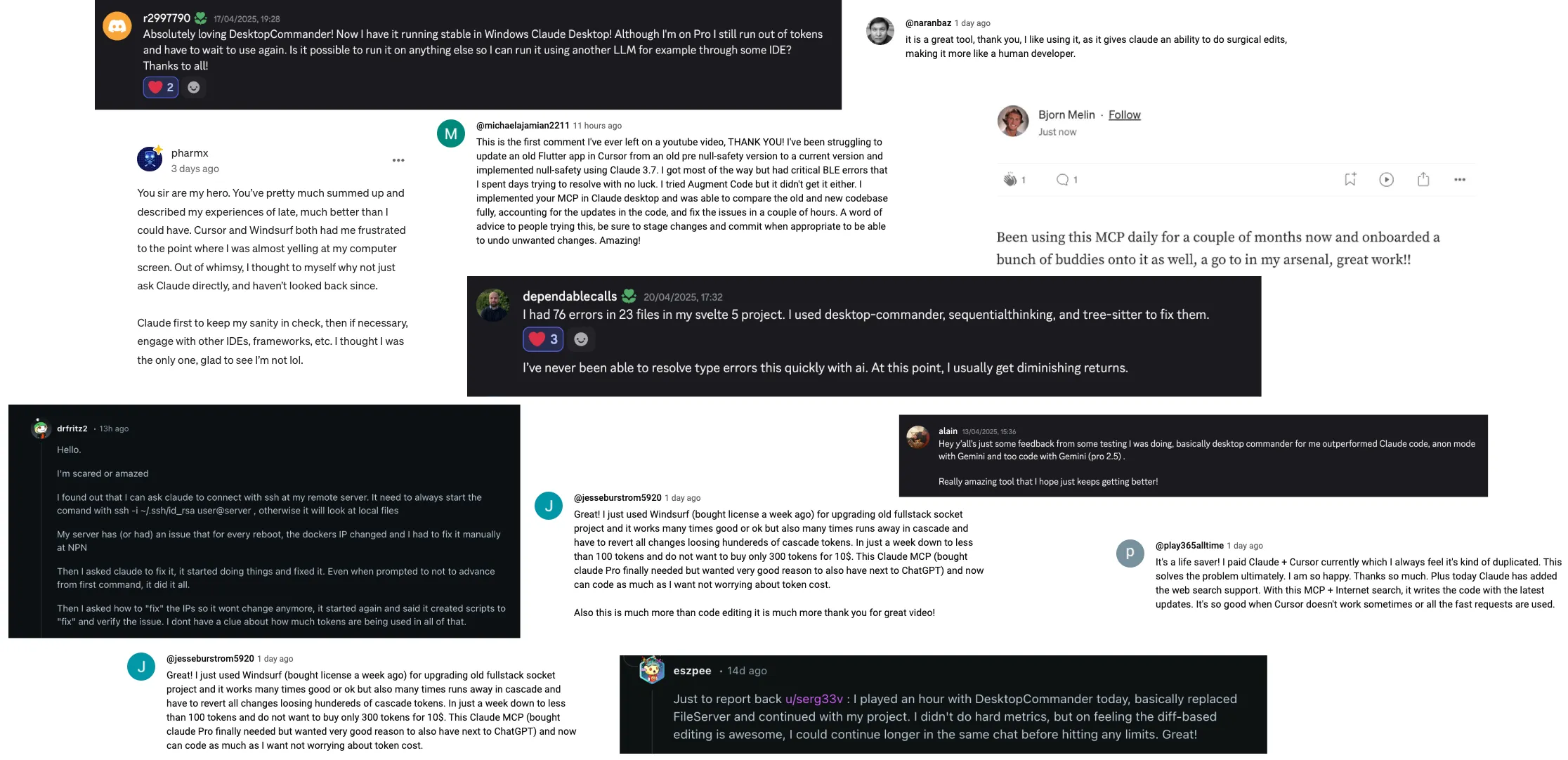 Desktop Commander MCP User Testimonials